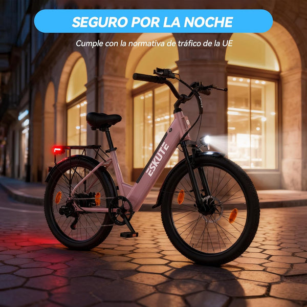 ESKUTE C100 Plus Adult Electric Bike 26, Electric Bike with Rear Motor 250W, Removable Battery 36V 13Ah, 7 Speeds, Max Speed 25 km/h, LCD Display, Low Frame, Men and Women