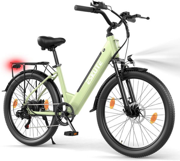 ESKUTE C100 Plus Adult Electric Bike 26, Electric Bike with Rear Motor 250W, Removable Battery 36V 13Ah, 7 Speeds, Max Speed 25 km/h, LCD Display, Low Frame, Men and Women