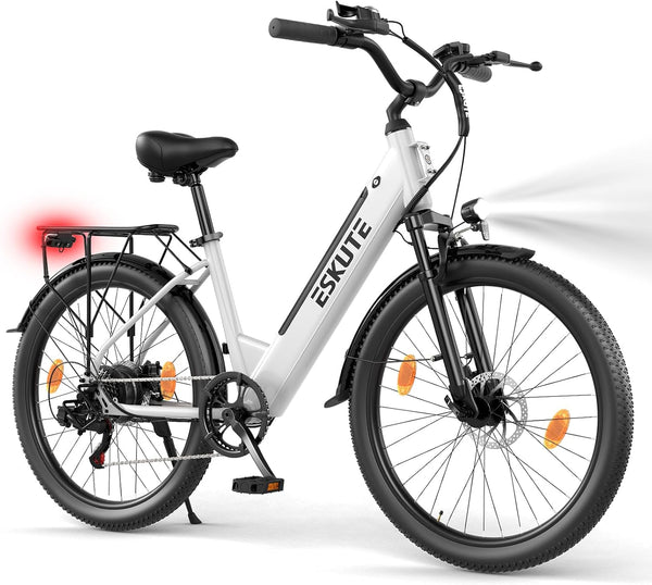 ESKUTE C100 Plus Adult Electric Bike 26, Electric Bike with Rear Motor 250W, Removable Battery 36V 13Ah, 7 Speeds, Max Speed 25 km/h, LCD Display, Low Frame, Men and Women