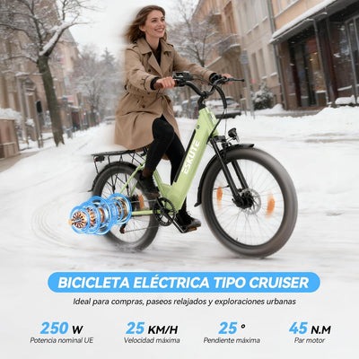 ESKUTE C100 Plus Adult Electric Bike 26, Electric Bike with Rear Motor 250W, Removable Battery 36V 13Ah, 7 Speeds, Max Speed 25 km/h, LCD Display, Low Frame, Men and Women