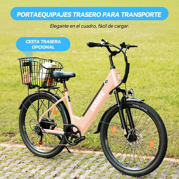 ESKUTE C100 Plus Adult Electric Bike 26, Electric Bike with Rear Motor 250W, Removable Battery 36V 13Ah, 7 Speeds, Max Speed 25 km/h, LCD Display, Low Frame, Men and Women