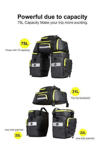 3 in 1 Bike Triple Pannier Bag