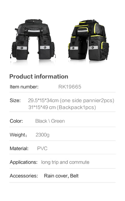 3 in 1 Bike Triple Pannier Bag